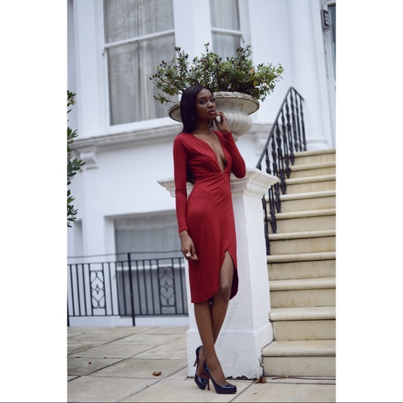 deep plunge midi dress